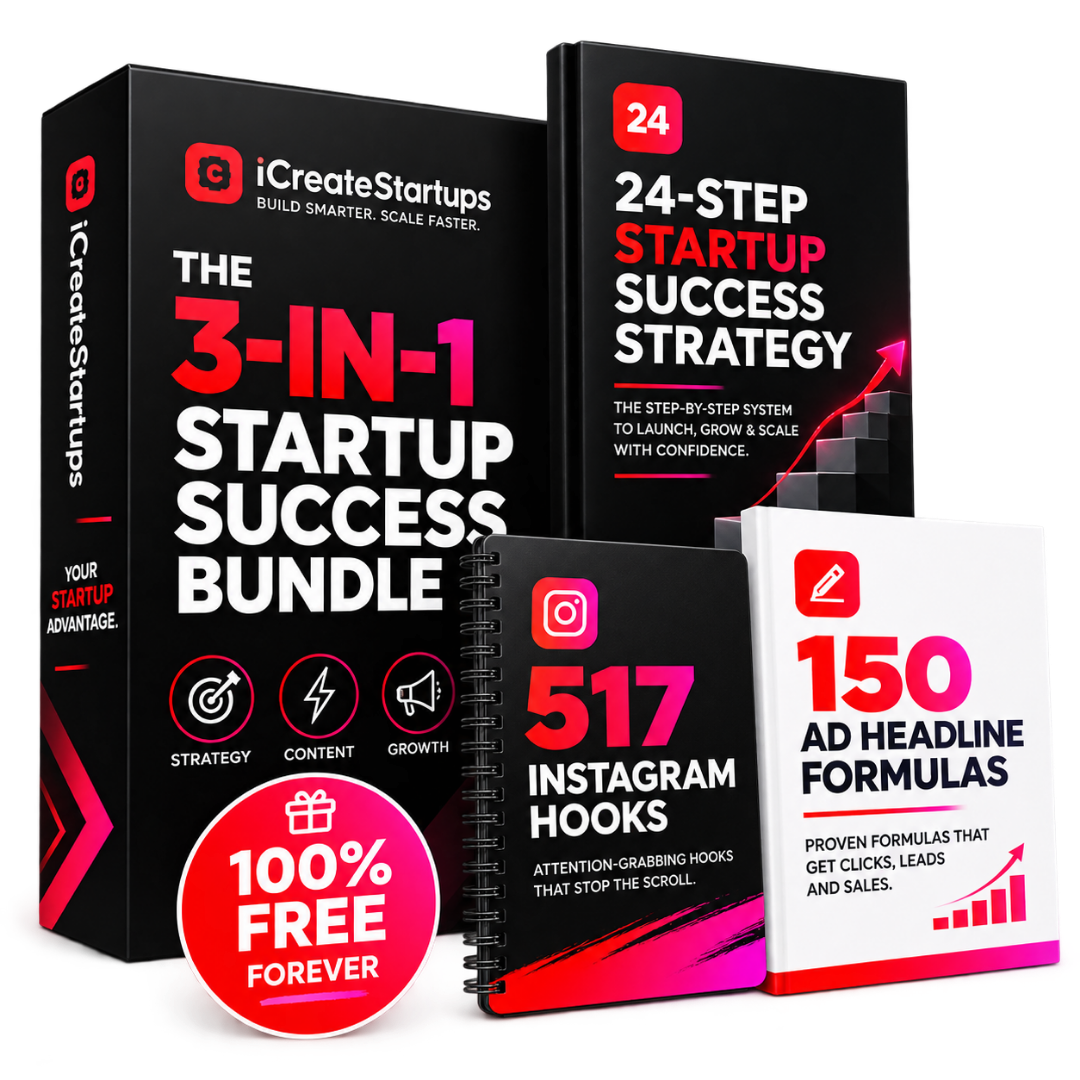 The 3-in-1 Startup Success Bundle: 24 Steps to Scale, 517 Instagram Hooks and 150 Ad Headline Formulas