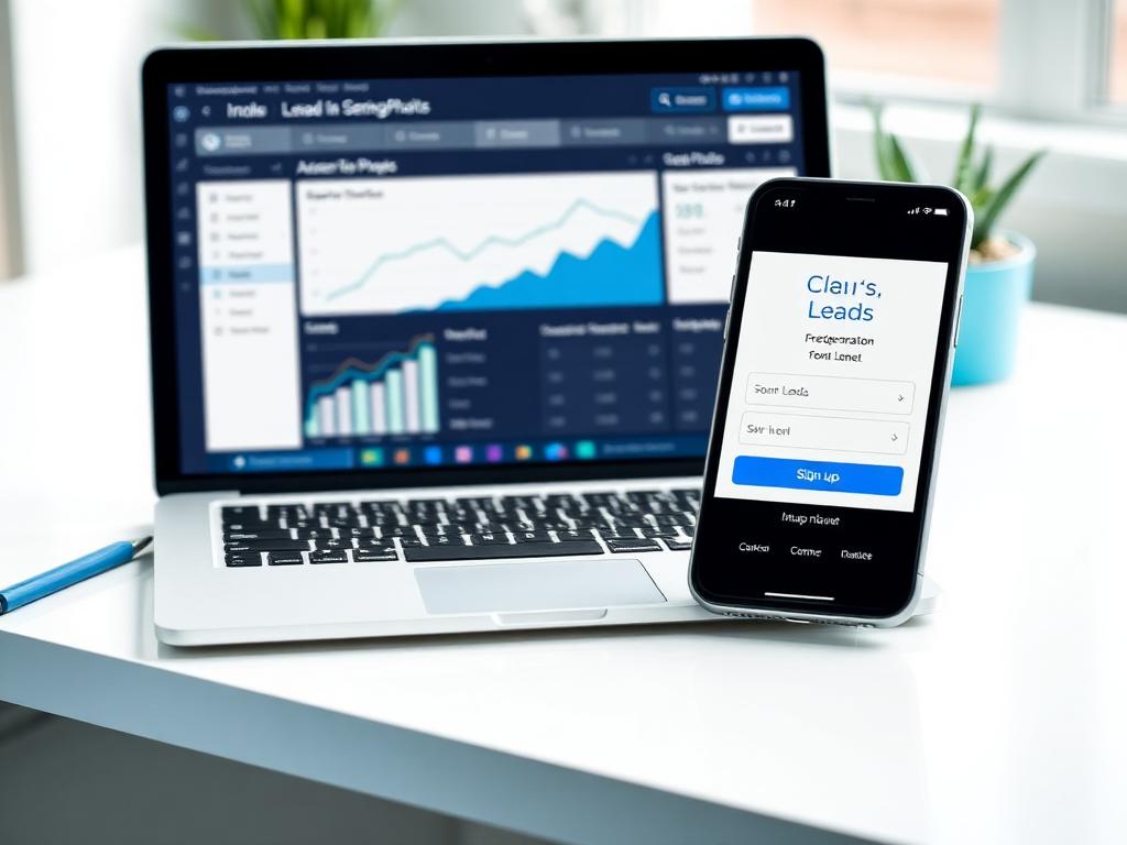 Lead generation dashboard and signup form on a phone